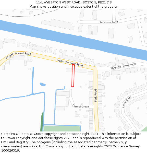 114, WYBERTON WEST ROAD, BOSTON, PE21 7JS: Location map and indicative extent of plot