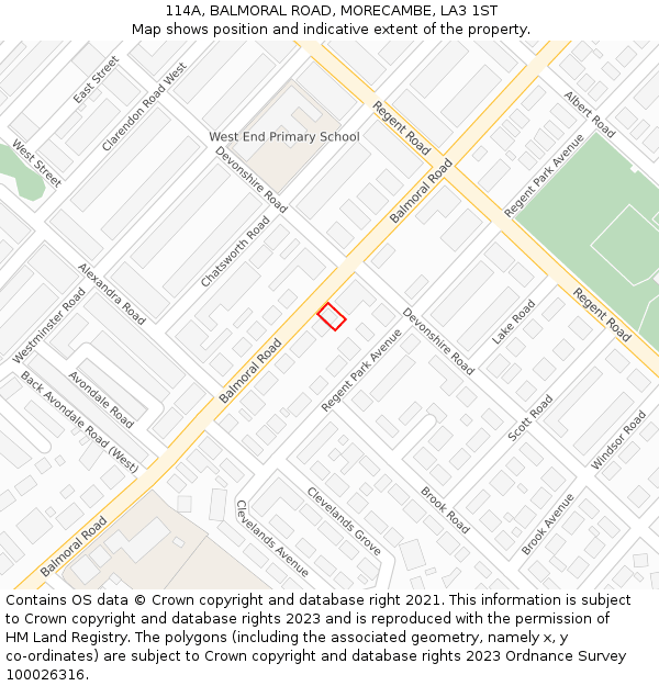 114A, BALMORAL ROAD, MORECAMBE, LA3 1ST: Location map and indicative extent of plot