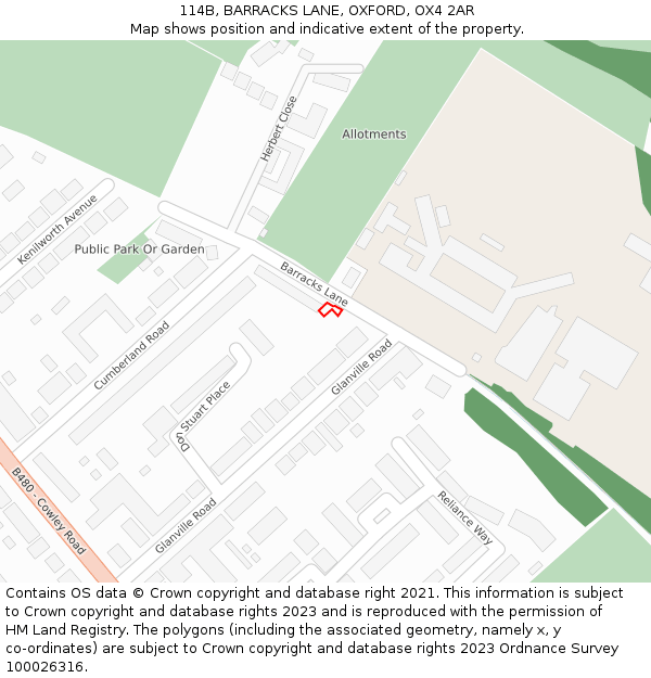 114B, BARRACKS LANE, OXFORD, OX4 2AR: Location map and indicative extent of plot