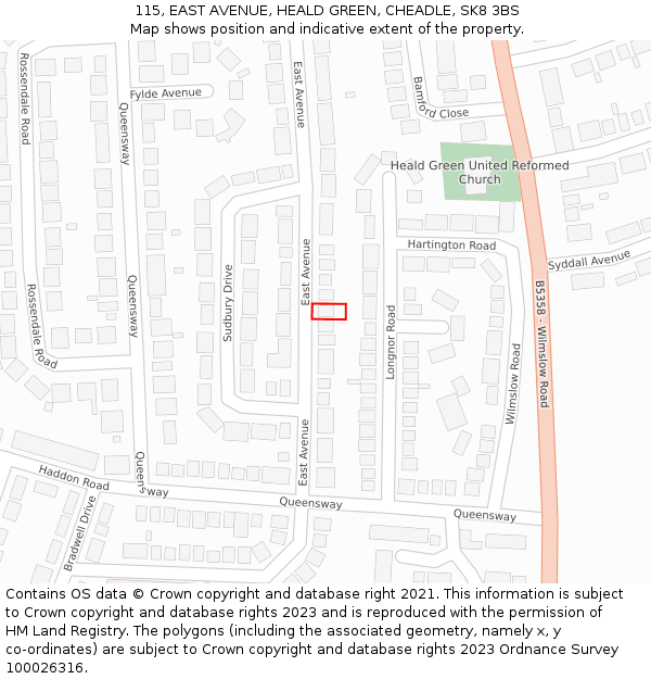 115, EAST AVENUE, HEALD GREEN, CHEADLE, SK8 3BS: Location map and indicative extent of plot