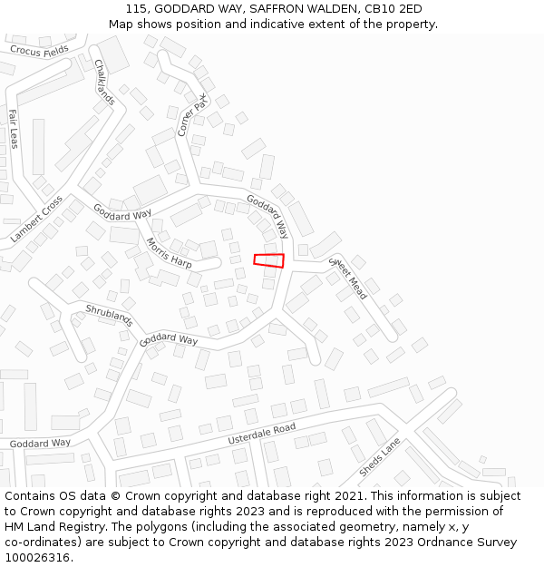 115, GODDARD WAY, SAFFRON WALDEN, CB10 2ED: Location map and indicative extent of plot