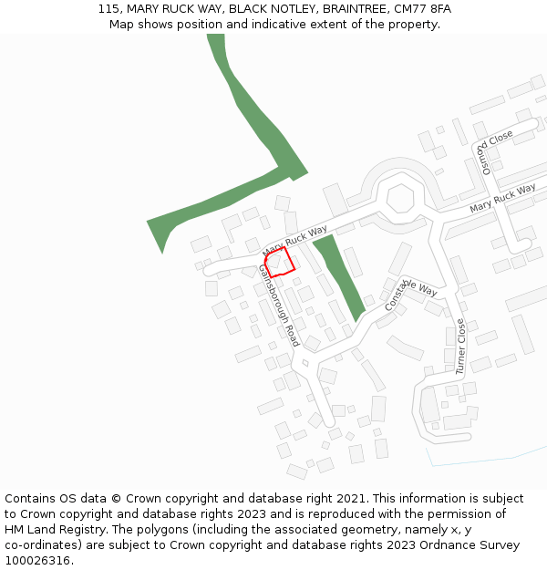 115, MARY RUCK WAY, BLACK NOTLEY, BRAINTREE, CM77 8FA: Location map and indicative extent of plot