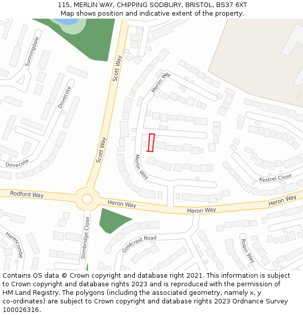 115, MERLIN WAY, CHIPPING SODBURY, BRISTOL, BS37 6XT: Location map and indicative extent of plot