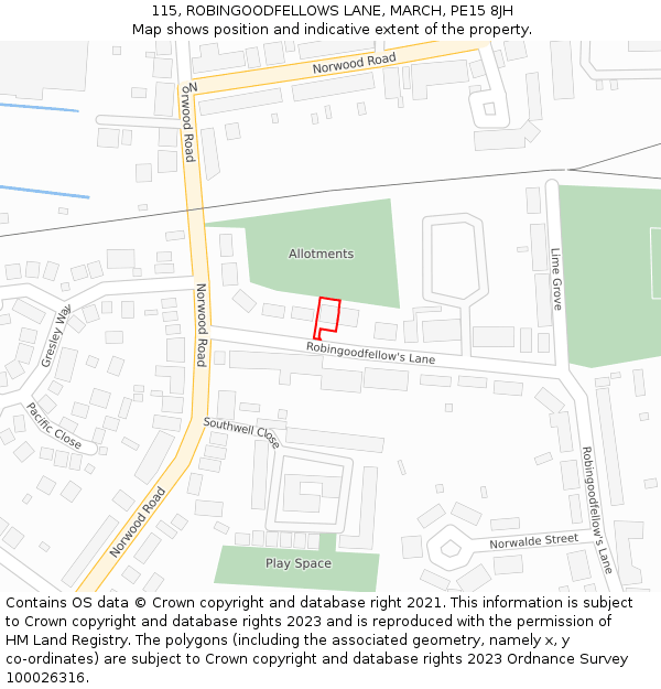 115, ROBINGOODFELLOWS LANE, MARCH, PE15 8JH: Location map and indicative extent of plot