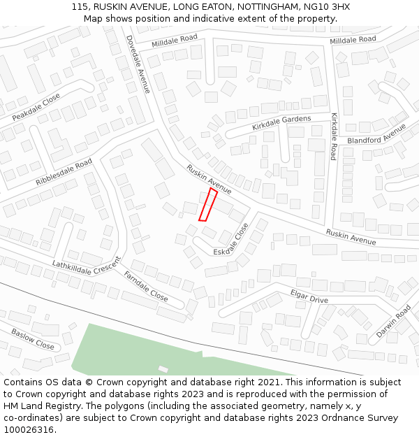 115, RUSKIN AVENUE, LONG EATON, NOTTINGHAM, NG10 3HX: Location map and indicative extent of plot