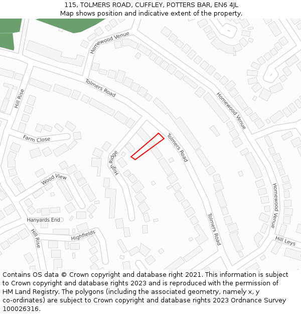 115, TOLMERS ROAD, CUFFLEY, POTTERS BAR, EN6 4JL: Location map and indicative extent of plot