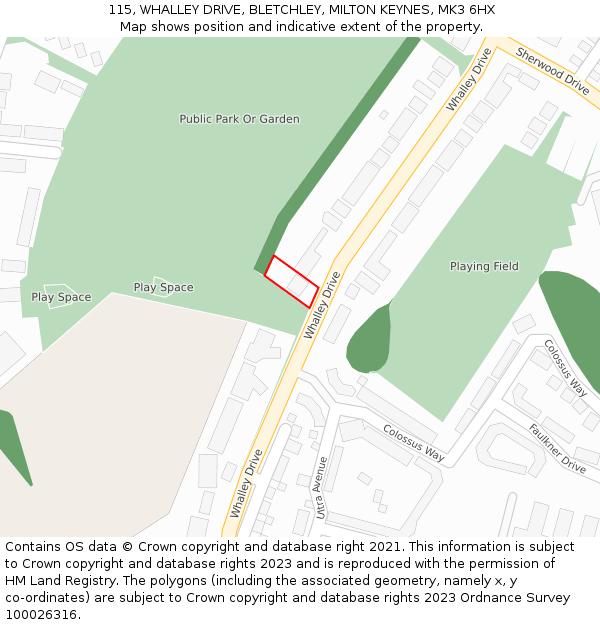 115, WHALLEY DRIVE, BLETCHLEY, MILTON KEYNES, MK3 6HX: Location map and indicative extent of plot