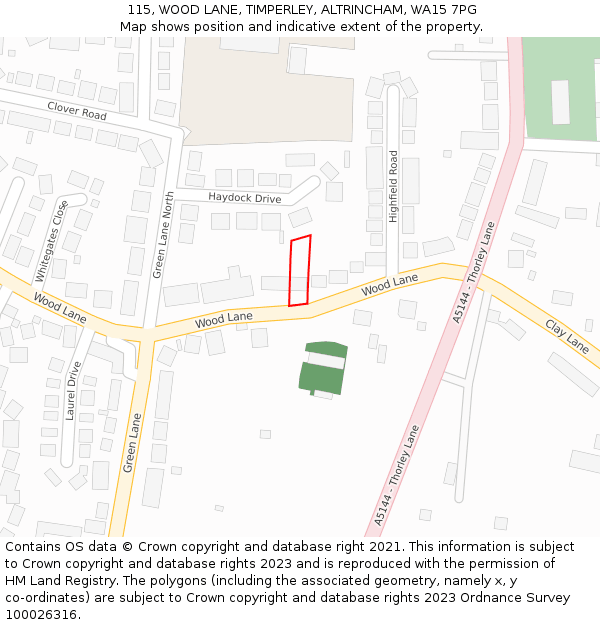 115, WOOD LANE, TIMPERLEY, ALTRINCHAM, WA15 7PG: Location map and indicative extent of plot