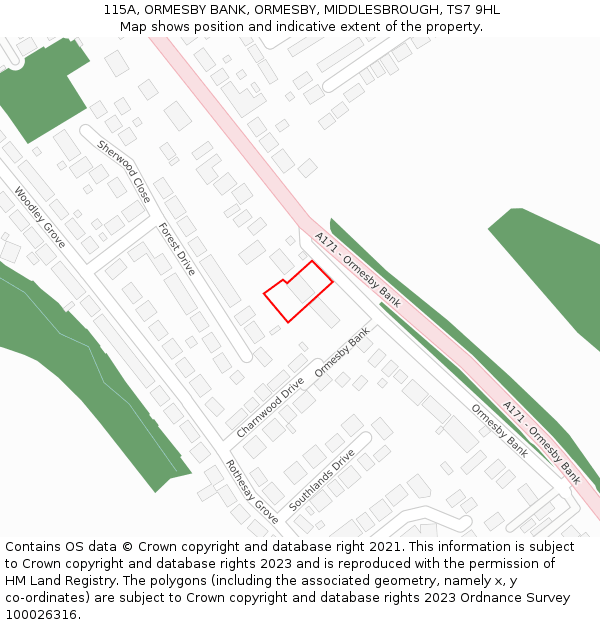 115A, ORMESBY BANK, ORMESBY, MIDDLESBROUGH, TS7 9HL: Location map and indicative extent of plot