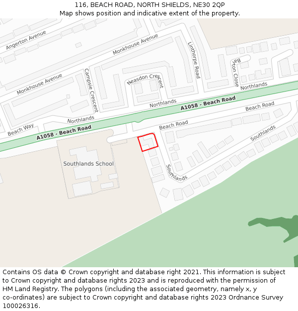 116, BEACH ROAD, NORTH SHIELDS, NE30 2QP: Location map and indicative extent of plot