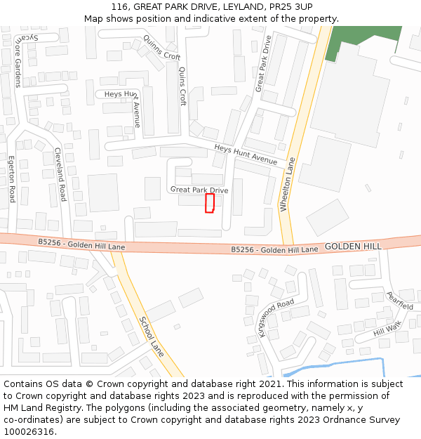 116, GREAT PARK DRIVE, LEYLAND, PR25 3UP: Location map and indicative extent of plot