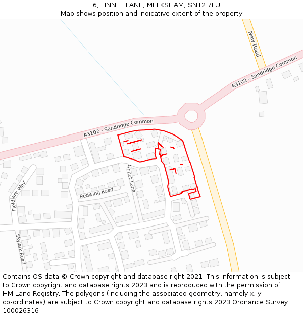 116, LINNET LANE, MELKSHAM, SN12 7FU: Location map and indicative extent of plot