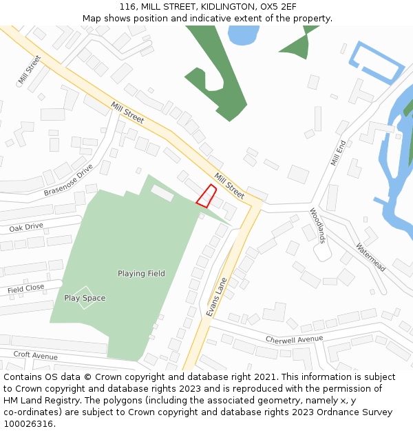 116, MILL STREET, KIDLINGTON, OX5 2EF: Location map and indicative extent of plot