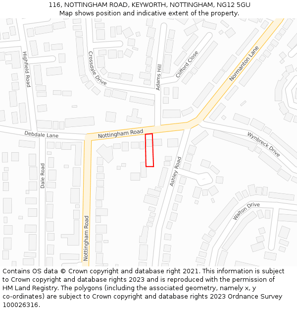 116, NOTTINGHAM ROAD, KEYWORTH, NOTTINGHAM, NG12 5GU: Location map and indicative extent of plot