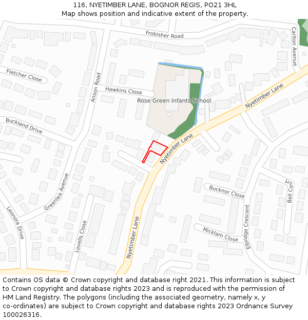 116, NYETIMBER LANE, BOGNOR REGIS, PO21 3HL: Location map and indicative extent of plot