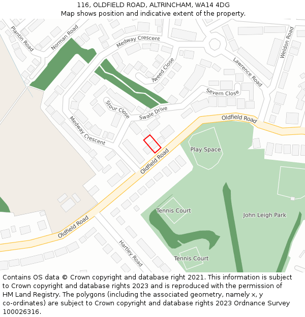 116, OLDFIELD ROAD, ALTRINCHAM, WA14 4DG: Location map and indicative extent of plot