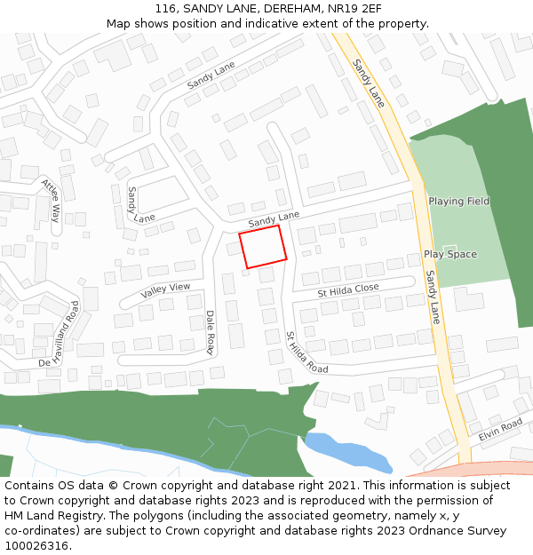 116, SANDY LANE, DEREHAM, NR19 2EF: Location map and indicative extent of plot