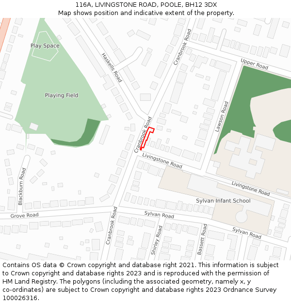 116A, LIVINGSTONE ROAD, POOLE, BH12 3DX: Location map and indicative extent of plot