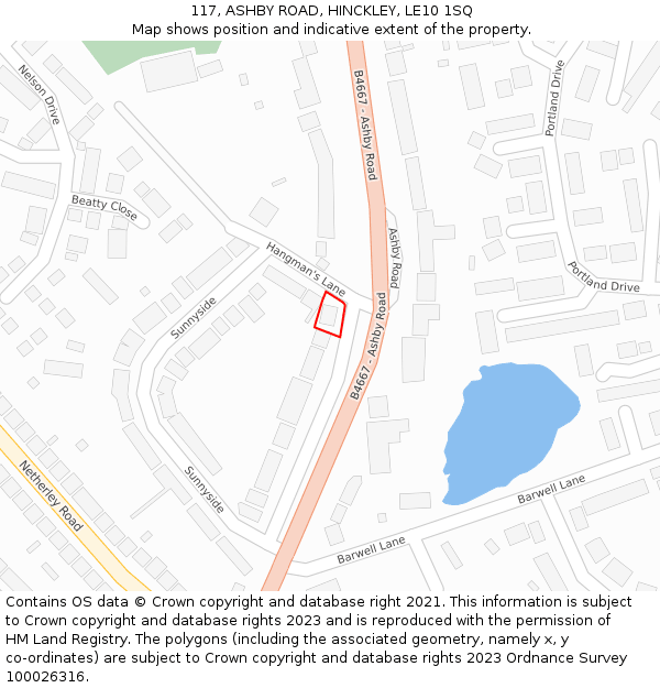 117, ASHBY ROAD, HINCKLEY, LE10 1SQ: Location map and indicative extent of plot