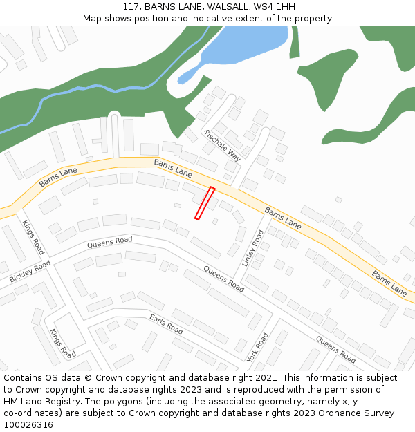 117, BARNS LANE, WALSALL, WS4 1HH: Location map and indicative extent of plot