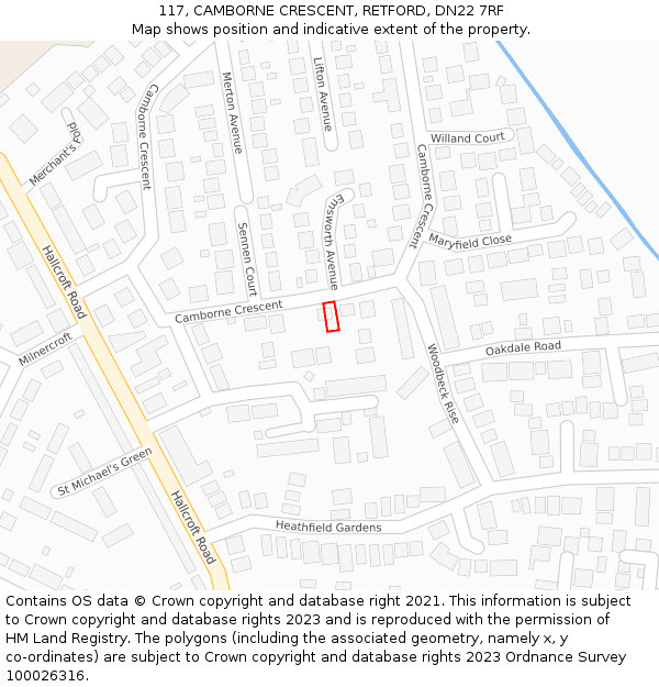 117, CAMBORNE CRESCENT, RETFORD, DN22 7RF: Location map and indicative extent of plot