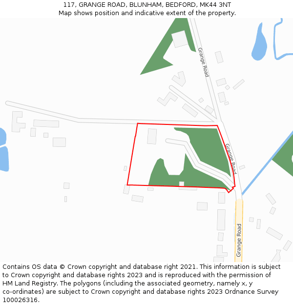 117, GRANGE ROAD, BLUNHAM, BEDFORD, MK44 3NT: Location map and indicative extent of plot