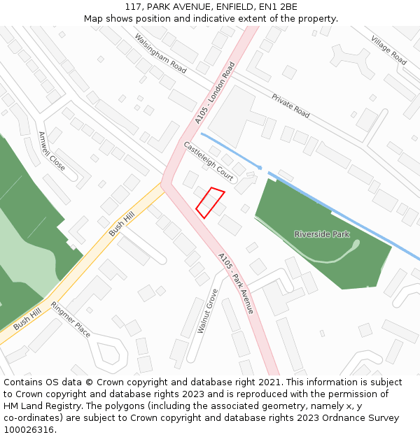 117, PARK AVENUE, ENFIELD, EN1 2BE: Location map and indicative extent of plot