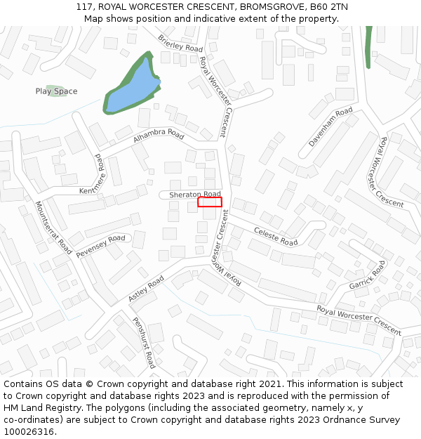 117, ROYAL WORCESTER CRESCENT, BROMSGROVE, B60 2TN: Location map and indicative extent of plot