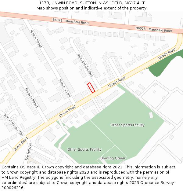 117B, UNWIN ROAD, SUTTON-IN-ASHFIELD, NG17 4HT: Location map and indicative extent of plot