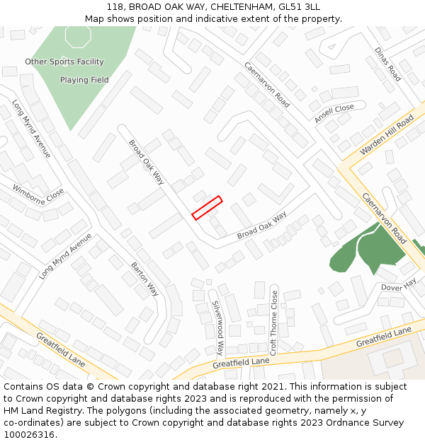 118, BROAD OAK WAY, CHELTENHAM, GL51 3LL: Location map and indicative extent of plot