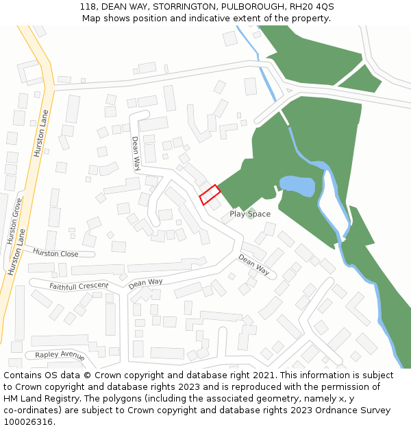 118, DEAN WAY, STORRINGTON, PULBOROUGH, RH20 4QS: Location map and indicative extent of plot