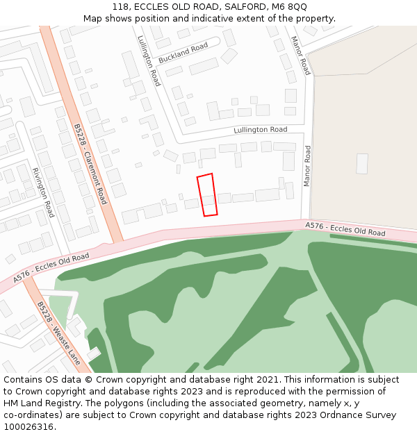 118, ECCLES OLD ROAD, SALFORD, M6 8QQ: Location map and indicative extent of plot