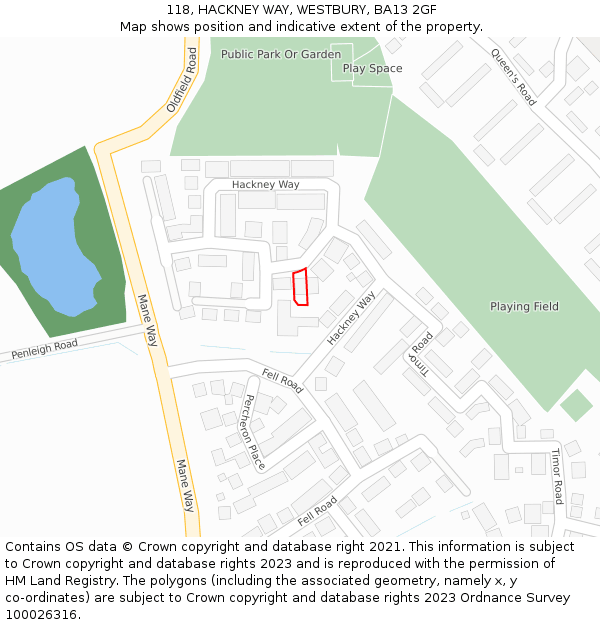 118, HACKNEY WAY, WESTBURY, BA13 2GF: Location map and indicative extent of plot