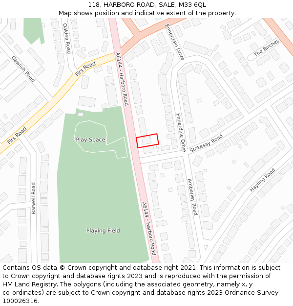 118, HARBORO ROAD, SALE, M33 6QL: Location map and indicative extent of plot