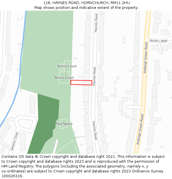 118, HAYNES ROAD, HORNCHURCH, RM11 2HU: Location map and indicative extent of plot