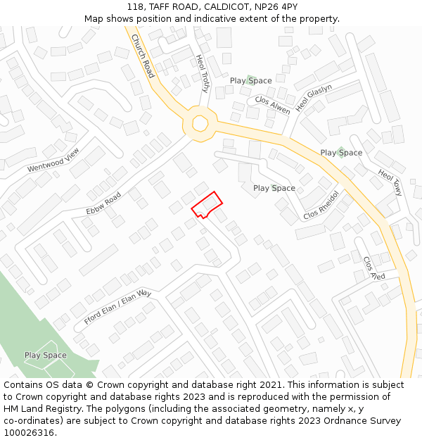 118, TAFF ROAD, CALDICOT, NP26 4PY: Location map and indicative extent of plot