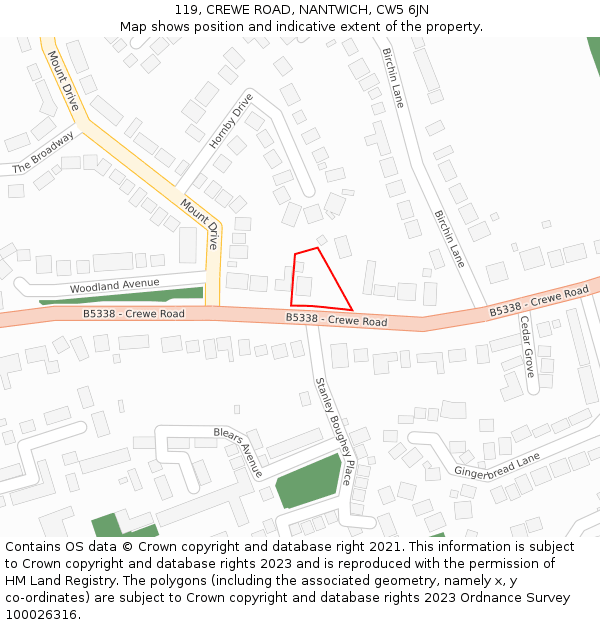 119, CREWE ROAD, NANTWICH, CW5 6JN: Location map and indicative extent of plot