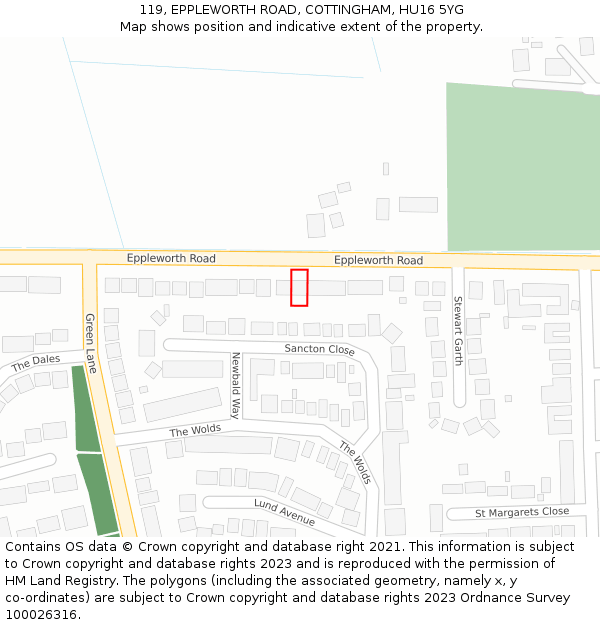 119, EPPLEWORTH ROAD, COTTINGHAM, HU16 5YG: Location map and indicative extent of plot