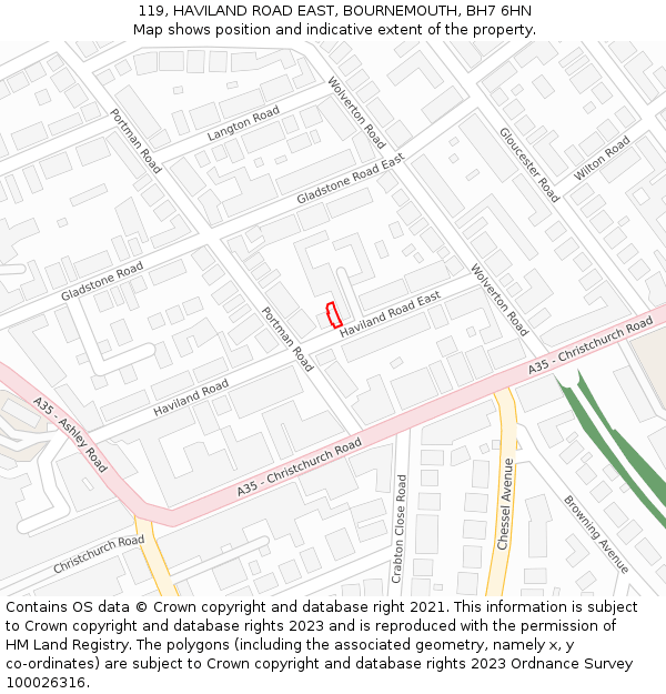 119, HAVILAND ROAD EAST, BOURNEMOUTH, BH7 6HN: Location map and indicative extent of plot