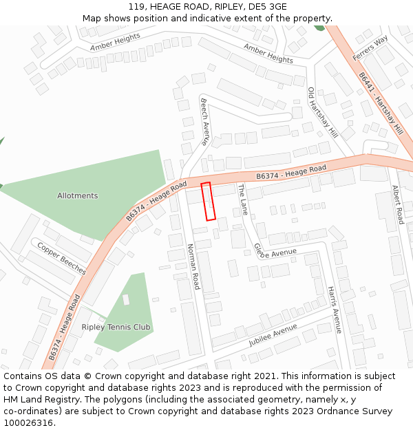 119, HEAGE ROAD, RIPLEY, DE5 3GE: Location map and indicative extent of plot