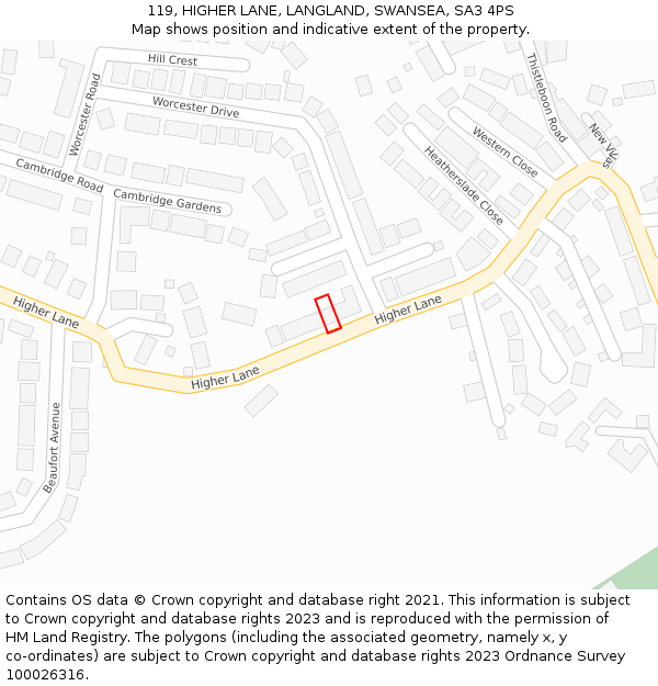 119, HIGHER LANE, LANGLAND, SWANSEA, SA3 4PS: Location map and indicative extent of plot