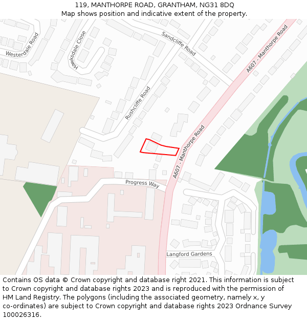 119, MANTHORPE ROAD, GRANTHAM, NG31 8DQ: Location map and indicative extent of plot