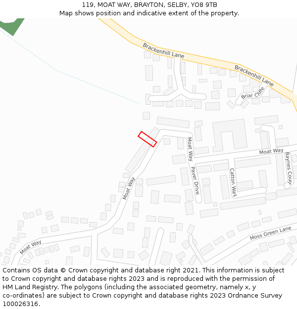 119, MOAT WAY, BRAYTON, SELBY, YO8 9TB: Location map and indicative extent of plot