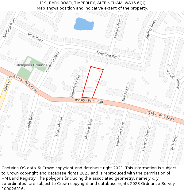 119, PARK ROAD, TIMPERLEY, ALTRINCHAM, WA15 6QQ: Location map and indicative extent of plot