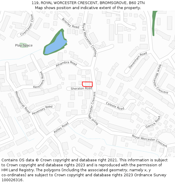 119, ROYAL WORCESTER CRESCENT, BROMSGROVE, B60 2TN: Location map and indicative extent of plot