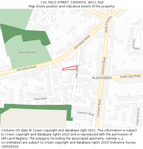 11A, FIELD STREET, CANNOCK, WS11 5QP: Location map and indicative extent of plot