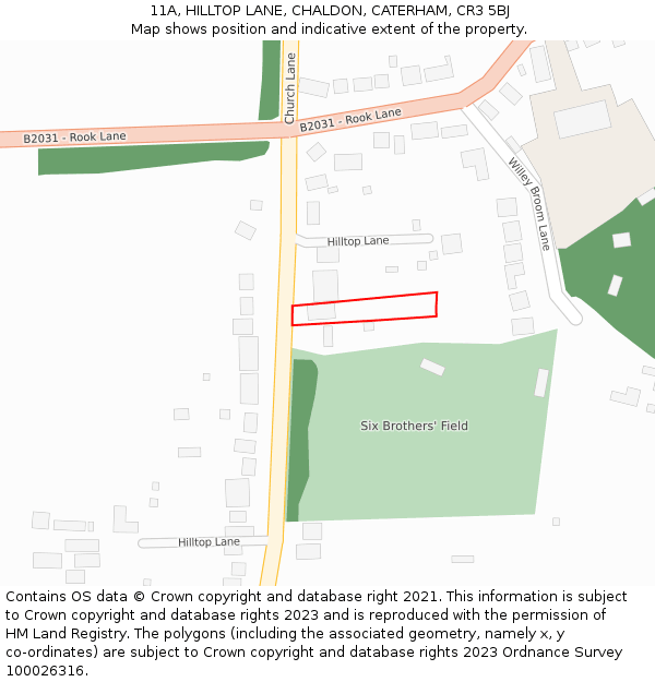 11A, HILLTOP LANE, CHALDON, CATERHAM, CR3 5BJ: Location map and indicative extent of plot