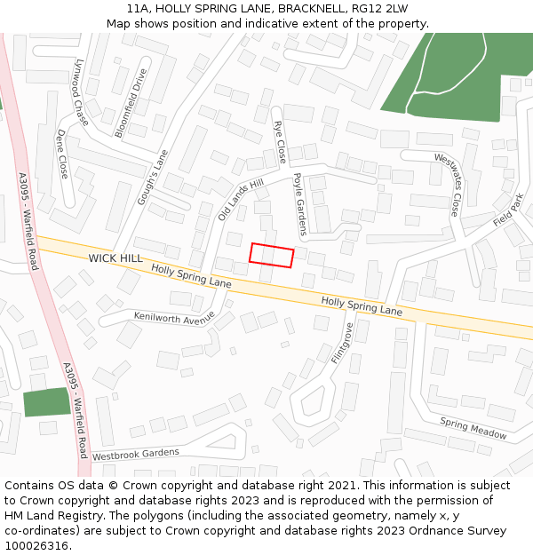 11A, HOLLY SPRING LANE, BRACKNELL, RG12 2LW: Location map and indicative extent of plot