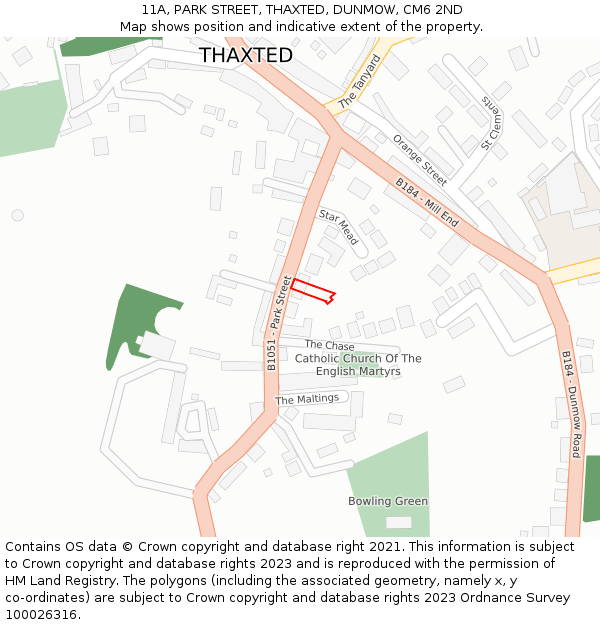 11A, PARK STREET, THAXTED, DUNMOW, CM6 2ND: Location map and indicative extent of plot