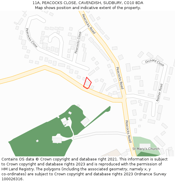 11A, PEACOCKS CLOSE, CAVENDISH, SUDBURY, CO10 8DA: Location map and indicative extent of plot